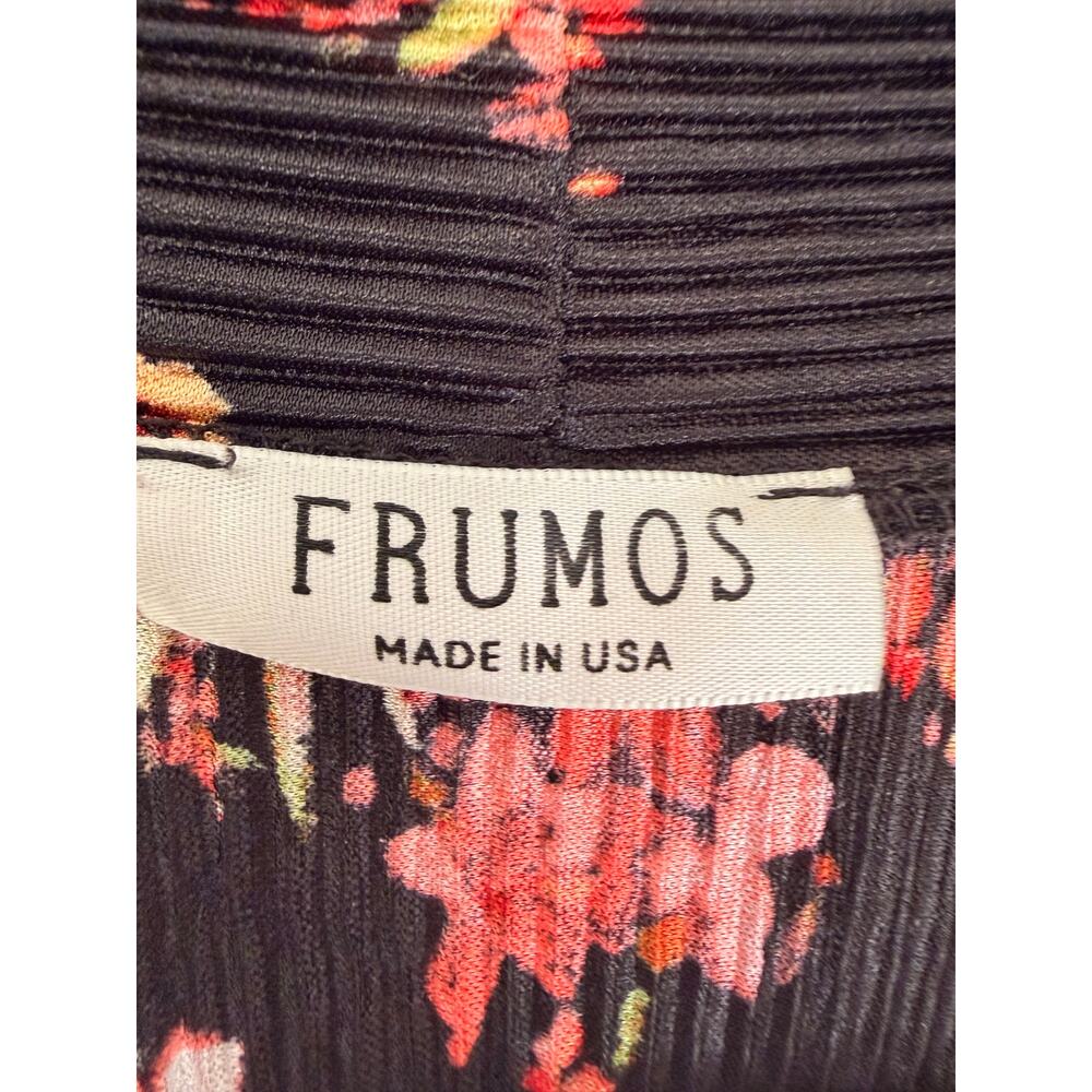Frumos Floral Pleated Duster Cardigan Black Red Pink Boho Open Front M - Picture 4 of 6